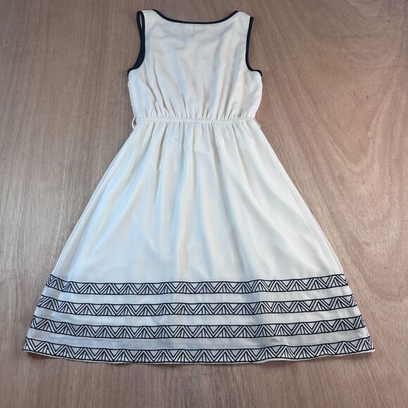 Ya Los Angeles Silk Blend Dress Womens Small White Black Trim Fall Layering Boho - Picture 2 of 5